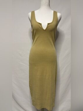 🩷Forever 21 Beige Ribbed Knit Notch Neck Midi Dress L NWOT🩷